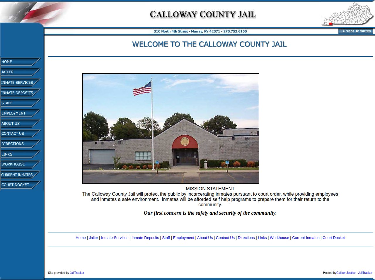 Calloway County Jail current inmate link used before a release records check