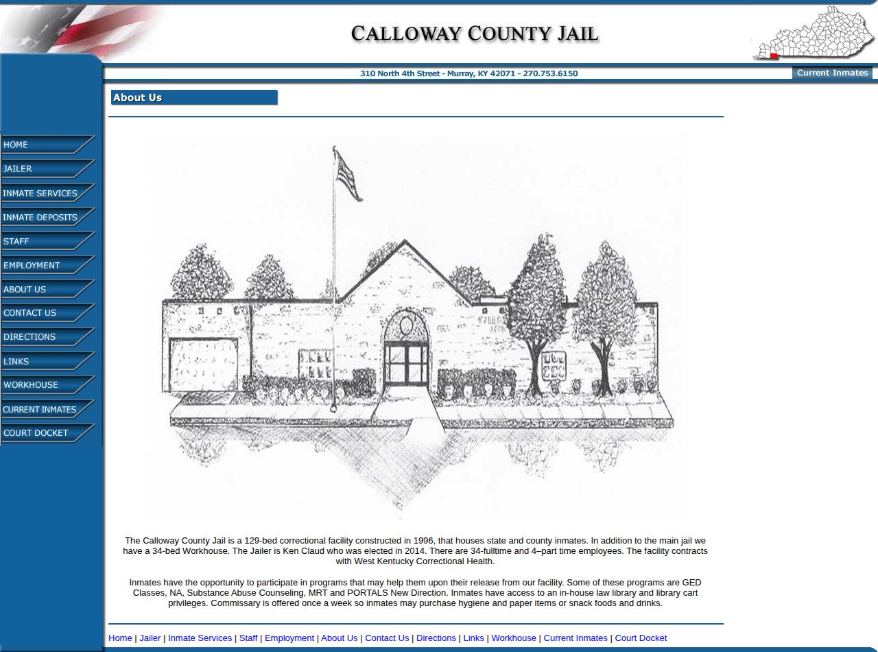 Calloway County Workhouse capacity and release records source